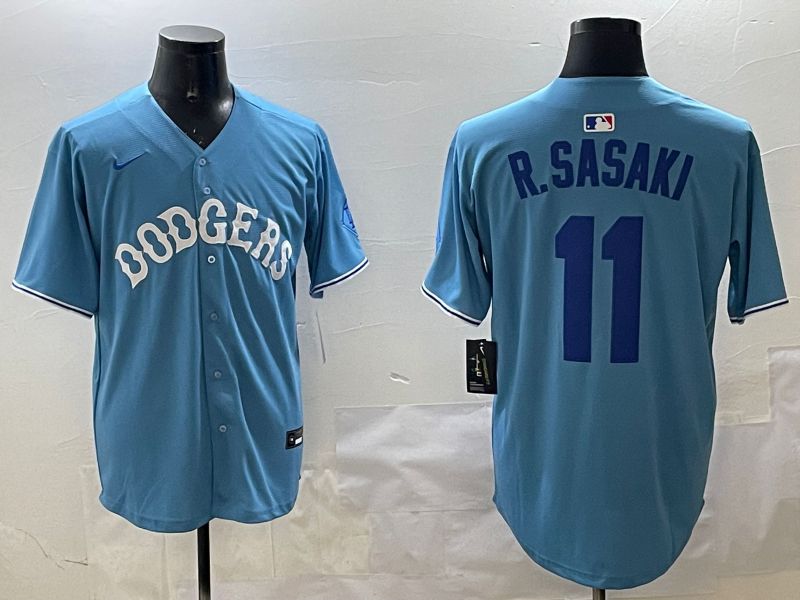 Men Los Angeles Dodgers #11 R.Sasaki Light Blue Joint Name 2025 Nike MLB Jersey style 22->los angeles dodgers->MLB Jersey